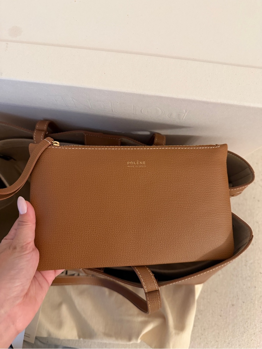 Polène Camel Brown Leather Tote with Pouch - Picture 4 of 7